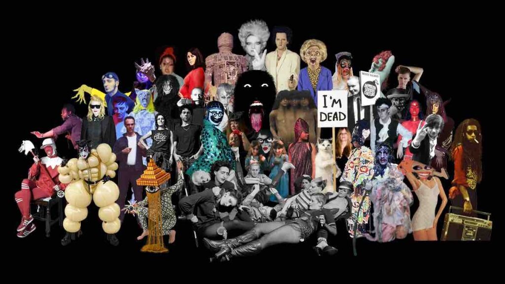 A colourful and playful collage for an exhibition at Somerset House in London for an exhibition. It features about 50 different images of men, women and even a cat, all creative figures in the arts collaged together in one large mass