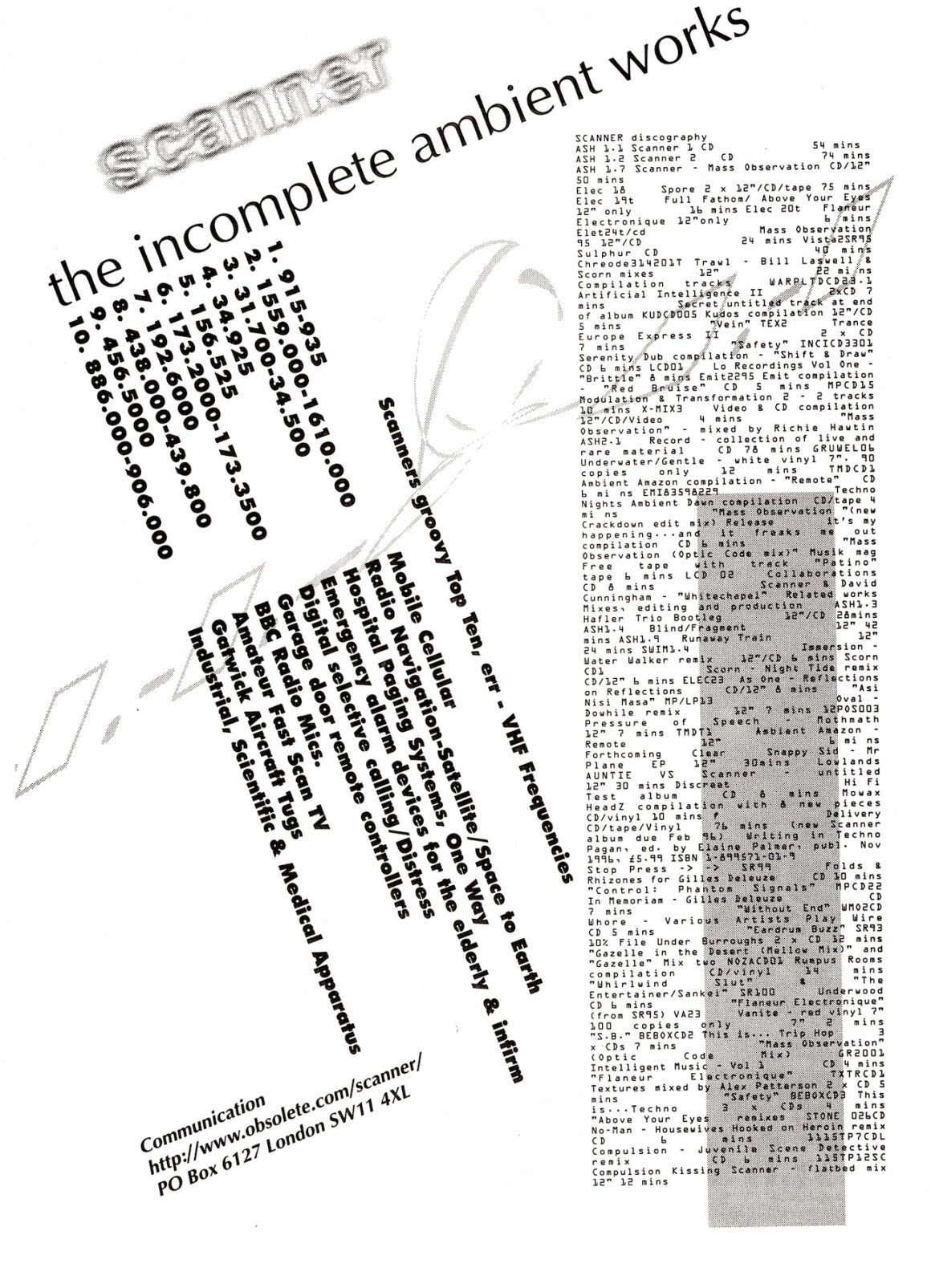 A text page listing the musical releases of Scanner