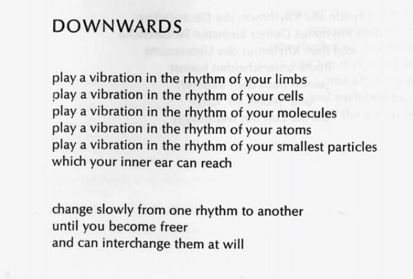 Text score by Stockhausen with a text described as Downwards