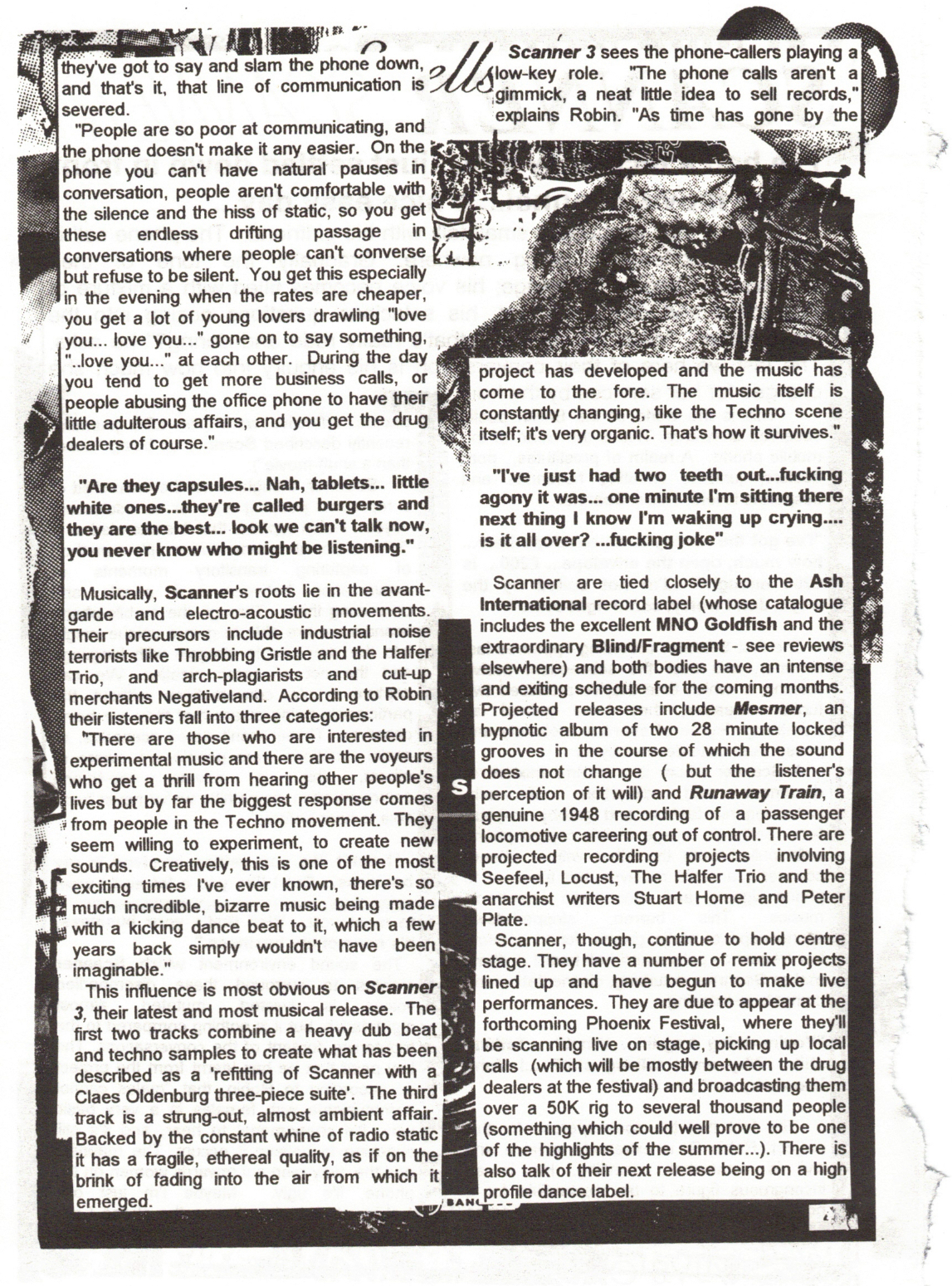 Black and white text page interview with artist Scanner