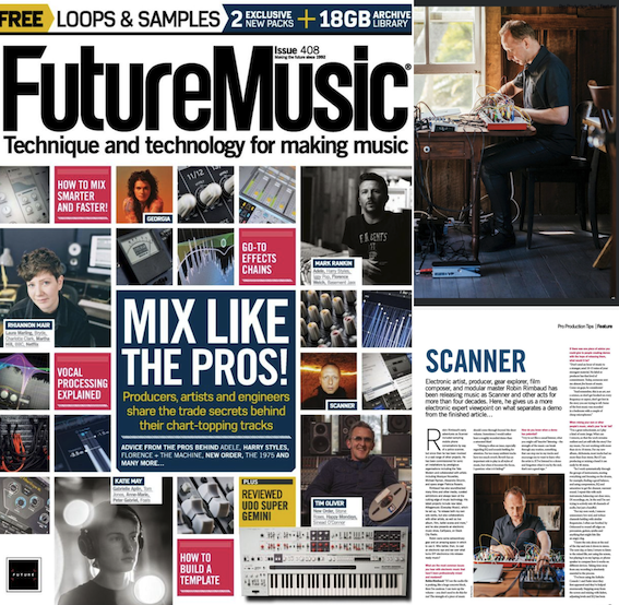 Magazine cover, colourful, for FutureMusic, featuring lots of images of artists and musical equipment on the cover