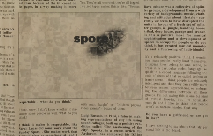 Excerpt of interview with Scanner in Mute Magazine, all text, with large photo of record sleeve in centre of image