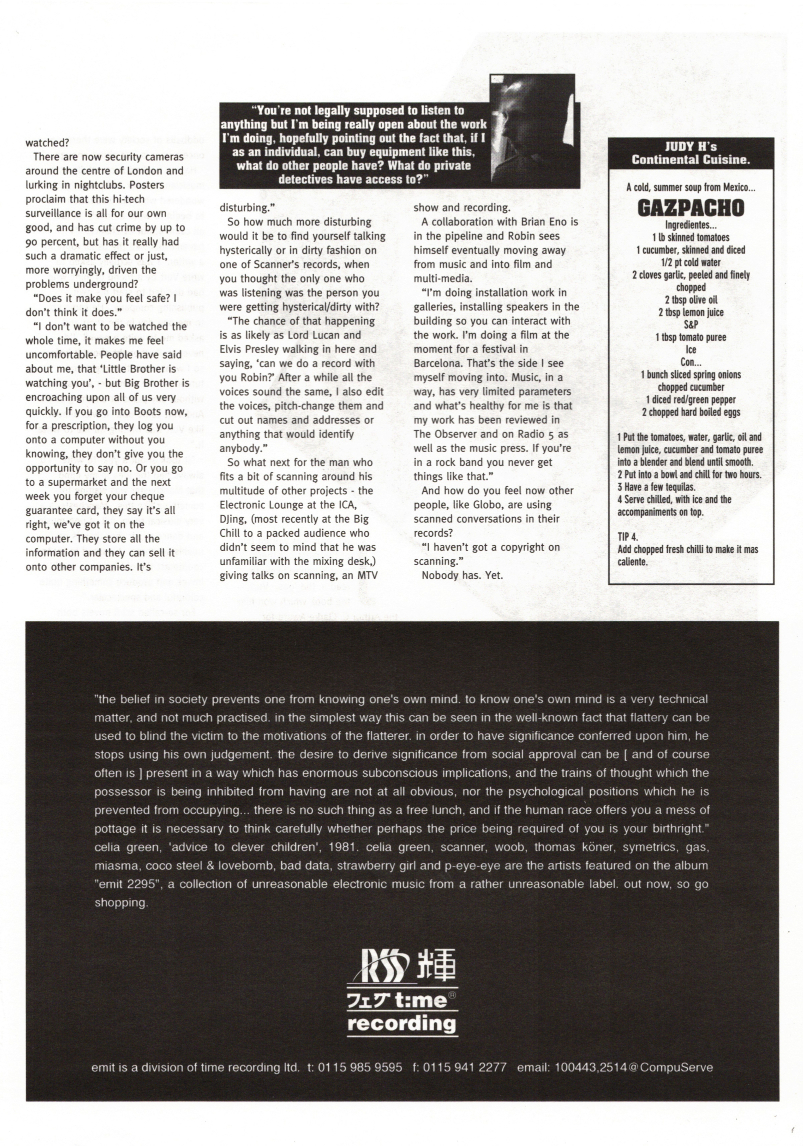 Black and white text interview with Robin Rimbaud