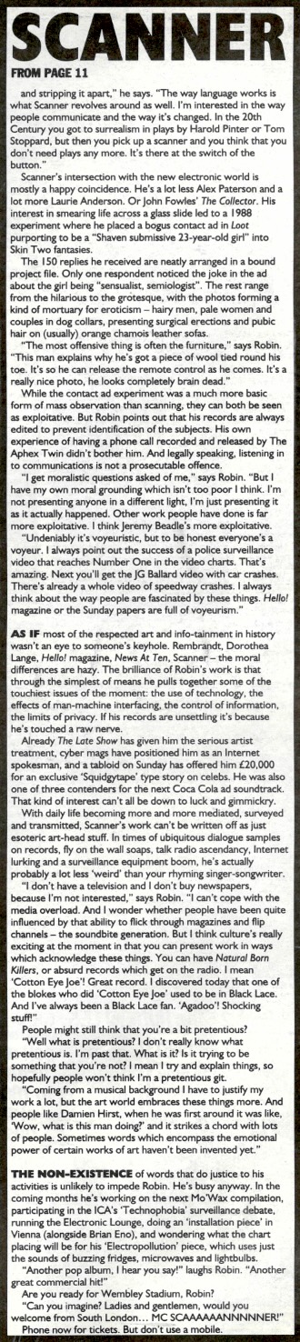 Black and white text interview with Scanner